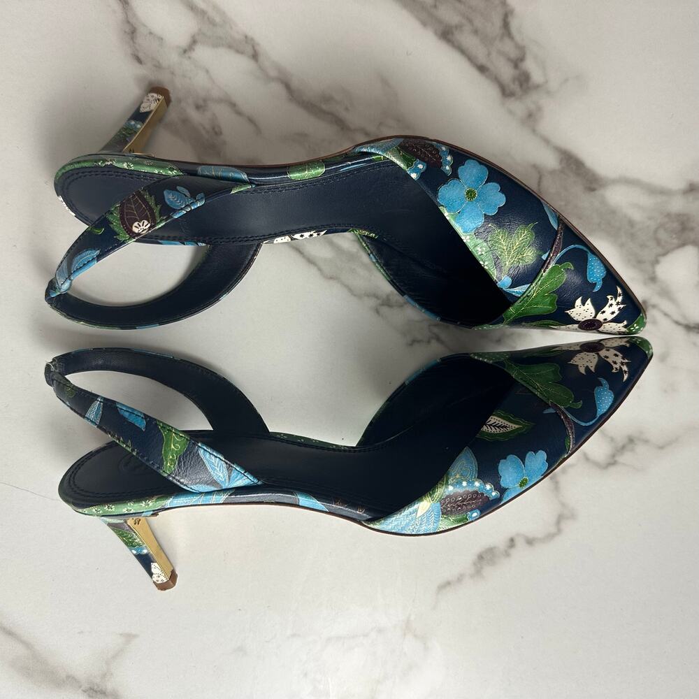 Tory Burch Nappa Leather Slingback Pointed Heels in Navy Wisteria Size 9 - Picture 7 of 14